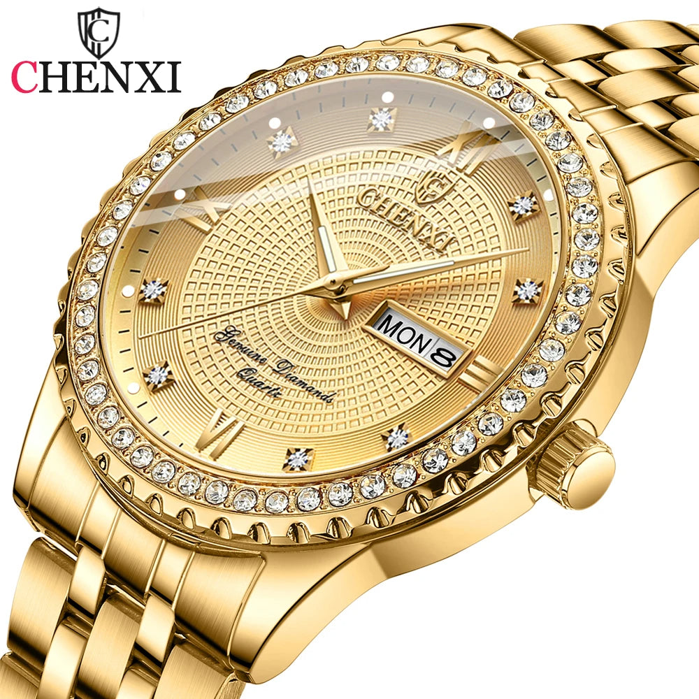 CHENXI Luxury Original Watch for Men Women Quartz Golden Full Steel