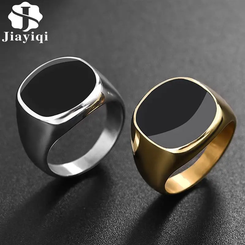 Jiayiqi Men's Ring Punk Rock Smooth 316L Stainless Steel