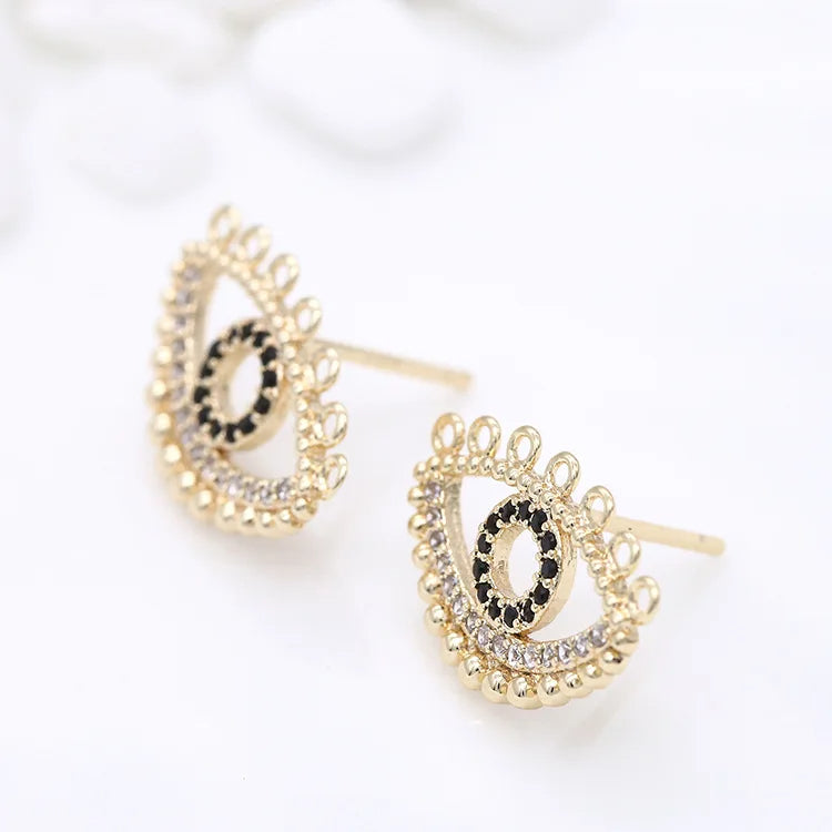 10*17MM 14K Gold Color Evil Eye Earrings For Women New Designer Gold Plated Zircon Turkish Eye Post Earrings Jewellery