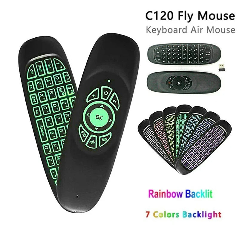 C120 RGB Backlight Fly Air Mouse Gyro Sensor Wireless 2.4G RF Keyboard Remote Control For Android Smart TV Box