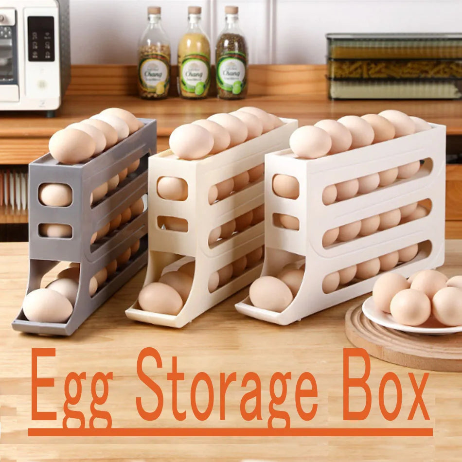 Refrigerator Egg Storage Box, 4 Tier Rolling Egg Holder Dispense