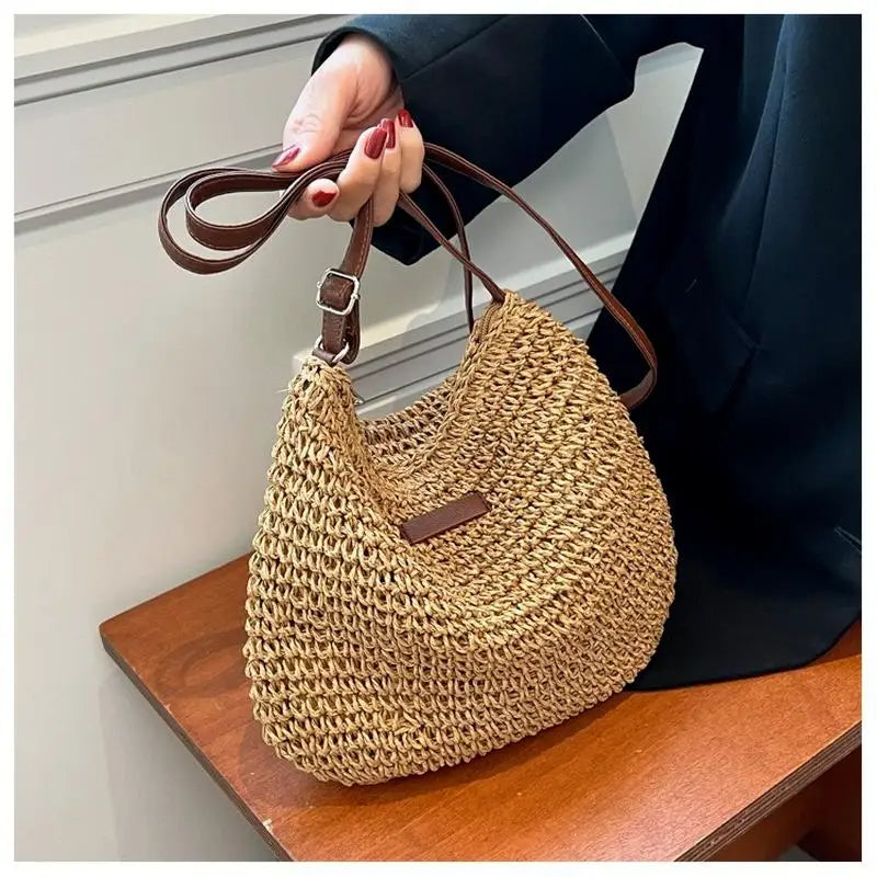 Ladies Fashion Summer Straw Crossbody Bag Women Beach Holiday Shopping Woven Shoulder Handbag Messenger Purses For Women Bags