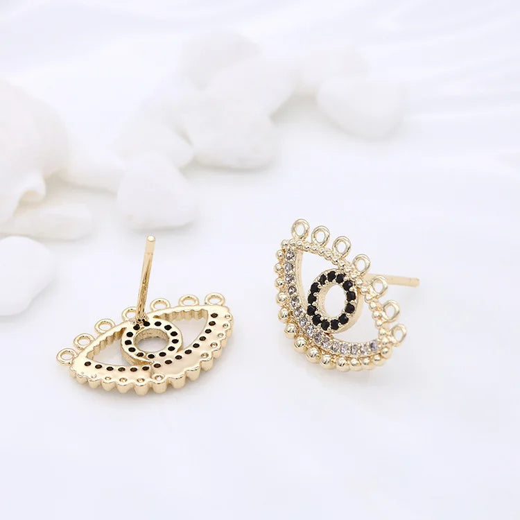 10*17MM 14K Gold Color Evil Eye Earrings For Women New Designer Gold Plated Zircon Turkish Eye Post Earrings Jewellery