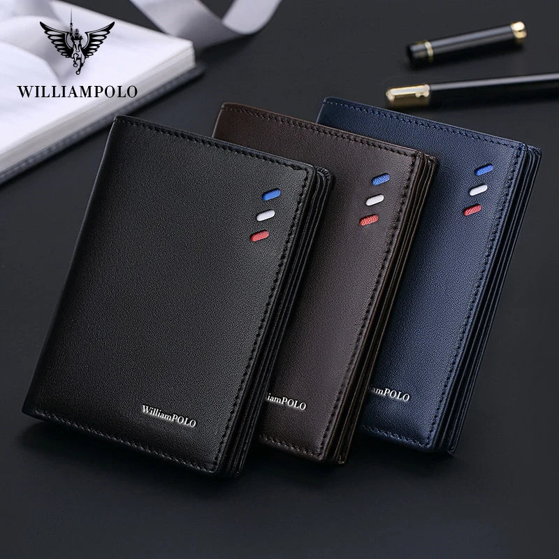 WILLIAMPOLO Wallets Men 100% Genuine Leather Money Bag Male Black Cow Leather Walet Pocket Rfid Card Holder Wallet for Man