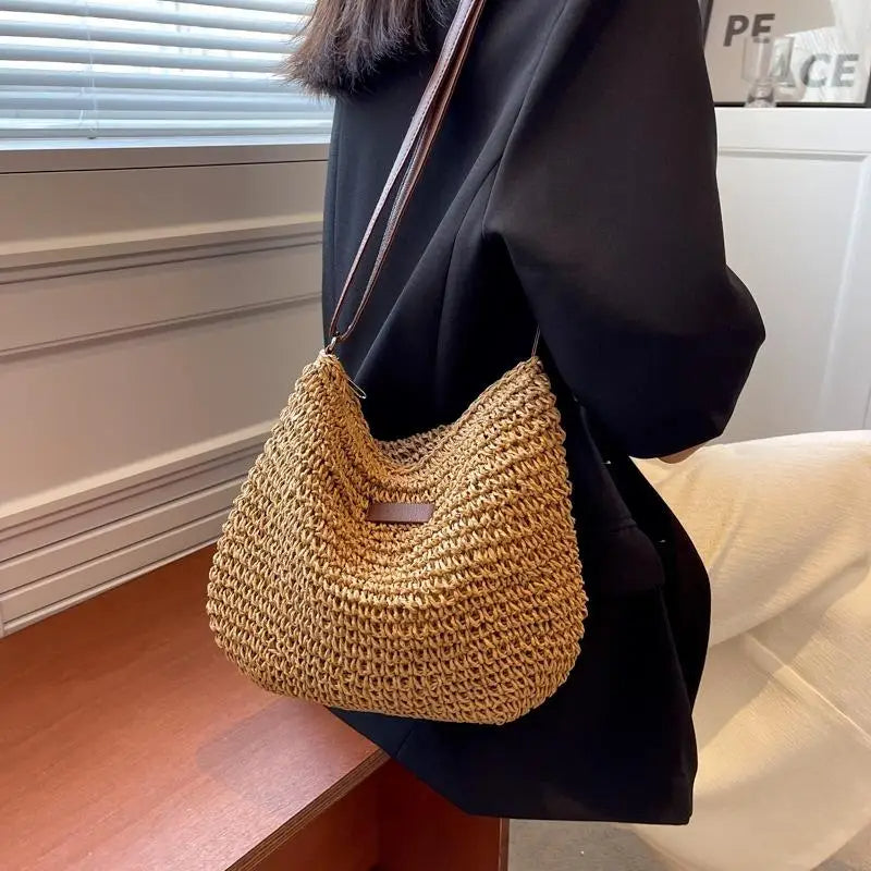 Ladies Fashion Summer Straw Crossbody Bag Women Beach Holiday Shopping Woven Shoulder Handbag Messenger Purses For Women Bags