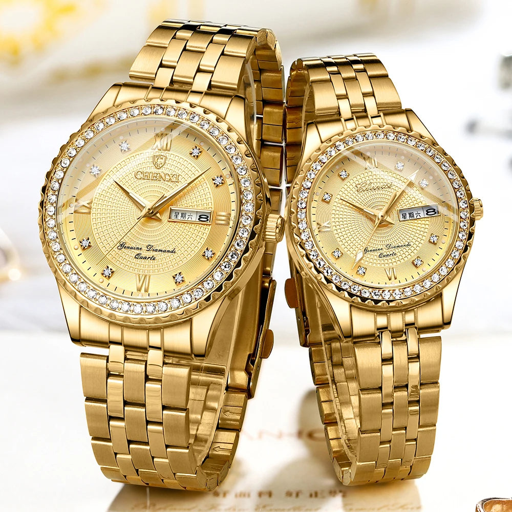 CHENXI Luxury Original Watch for Men Women Quartz Golden Full Steel