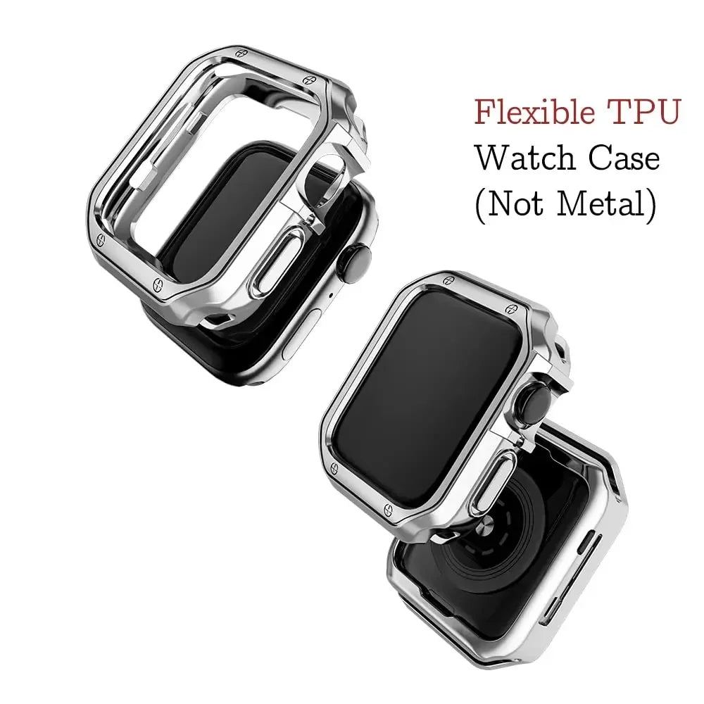 TPU Protector Case+Metal Strap For Apple Watch Ultra 2 Band 49mm 45mm 44mm 41mm 40/38 Stainless steel Bracelet series 5 6 se 7 8