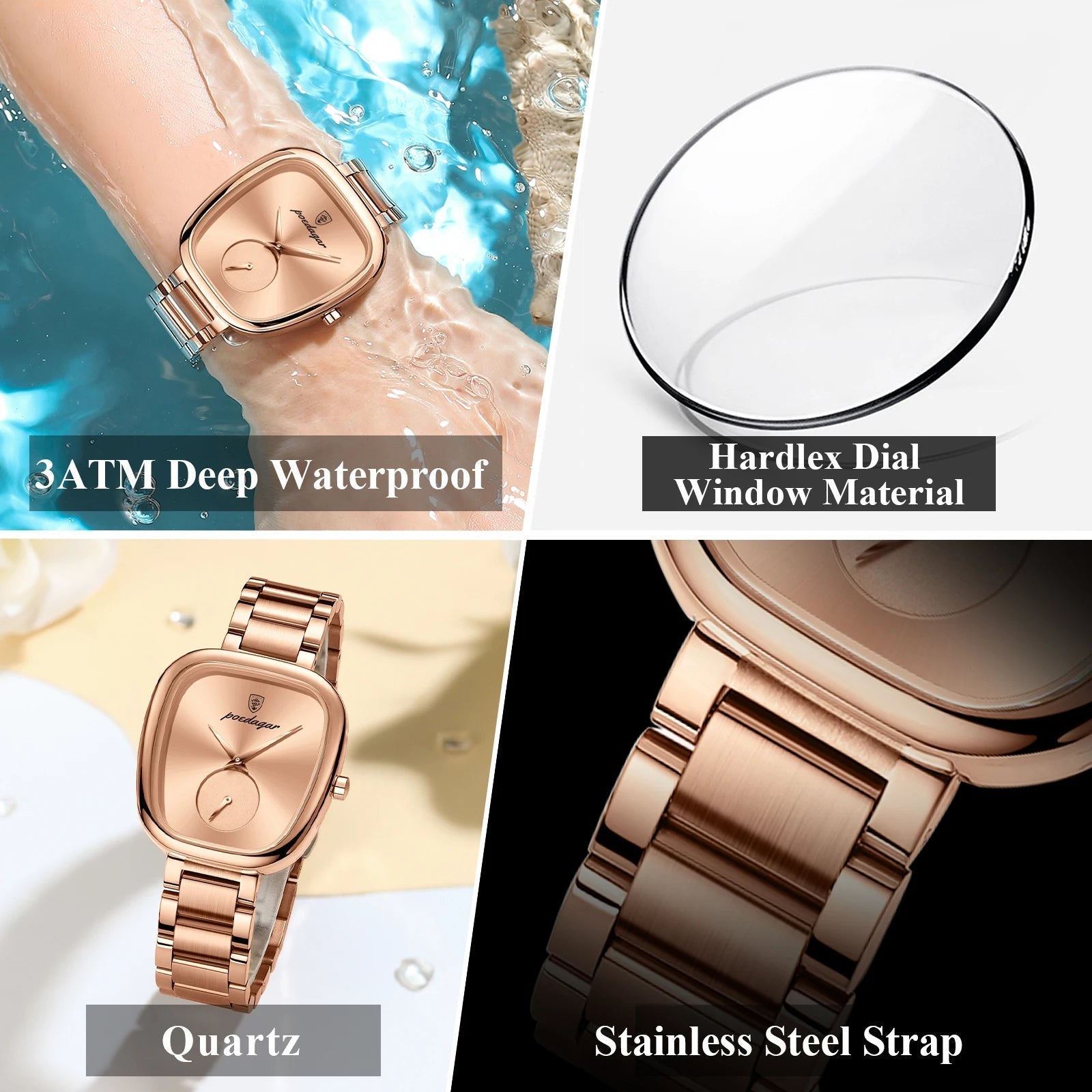 POEDAGAR Luxury Watch for Woman Waterproof Stainless Steel