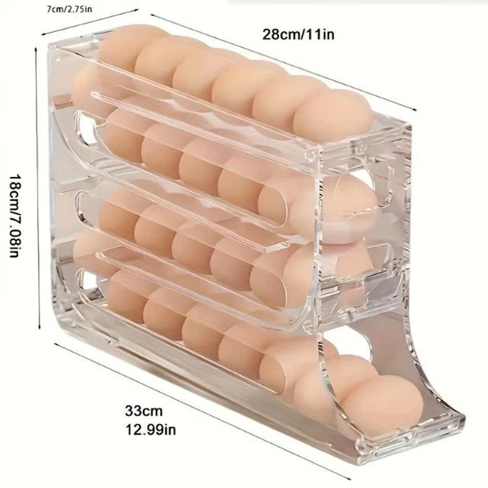 Refrigerator Egg Storage Box, 4 Tier Rolling Egg Holder Dispense