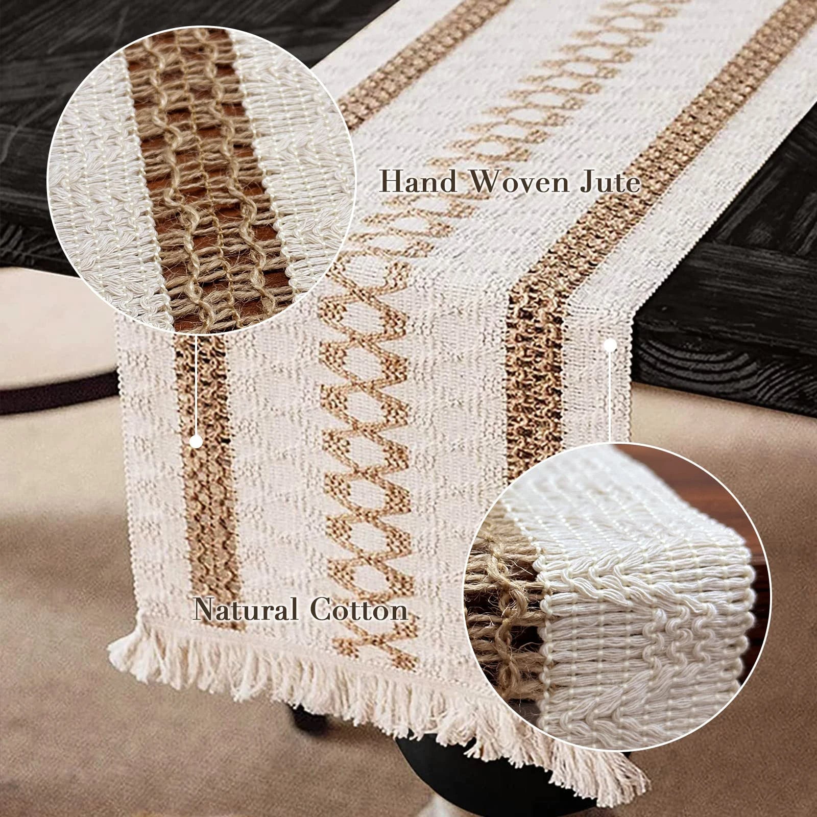 30x180cm Table Runner Natural Cotton Burlap Striped Splicing Bohemian Style Tables Runner With Tassels Dining Wedding Home Decor