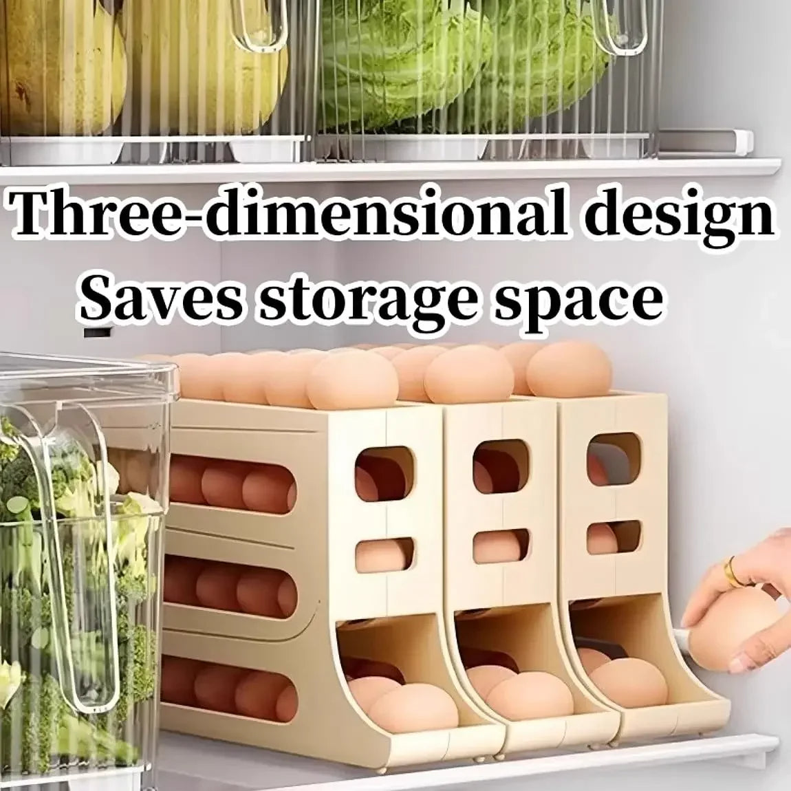 Refrigerator Egg Storage Box, 4 Tier Rolling Egg Holder Dispense